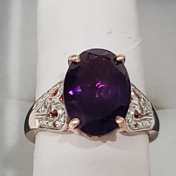 Lusaka Amethyst & White Zircon ring in 14k Rose Gold over 925 SS size 8 6.75ct - Picture 5 of 7